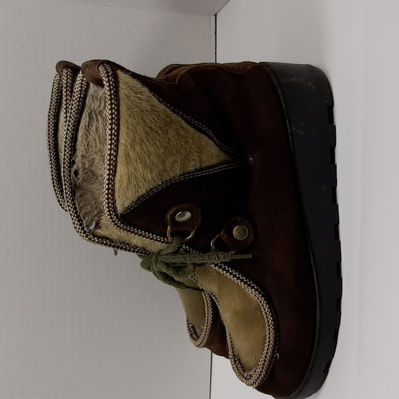 60s 70s Vintage Women's Brown Faux Fur Snow Boots Vintage Size 8 "true to size" - Picture 12 of 15